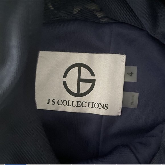 NWT JS‎ Collections [ 4 ] Crochet Embroidered Illusion Gown in Navy #Q261 - Picture 4 of 15